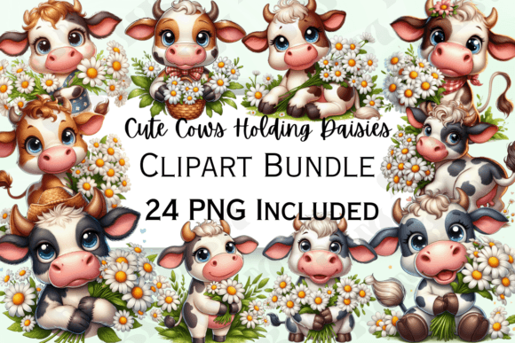 Download Cute Cows Holding Daisies Clipart - Cute Collection