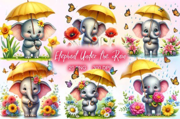 Download Cute Elephant Under the Rain Clipart - Cute Collection