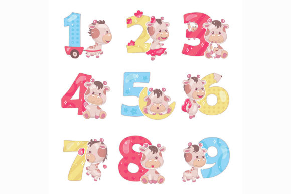 Download Cute Numbers with Baby Giraffe Cartoon - Cute Collection