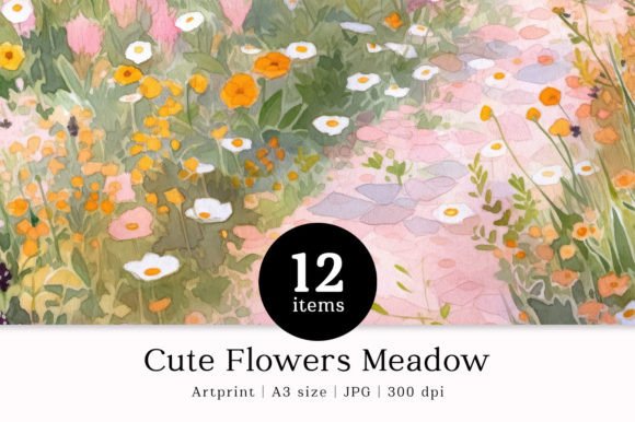 Download Cute Flowers Meadow Watercolor A3 Prints - Cute Collection