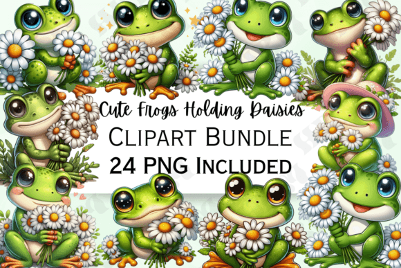 Download Cute Frog Holding Daisies Clipart - Cute Collection