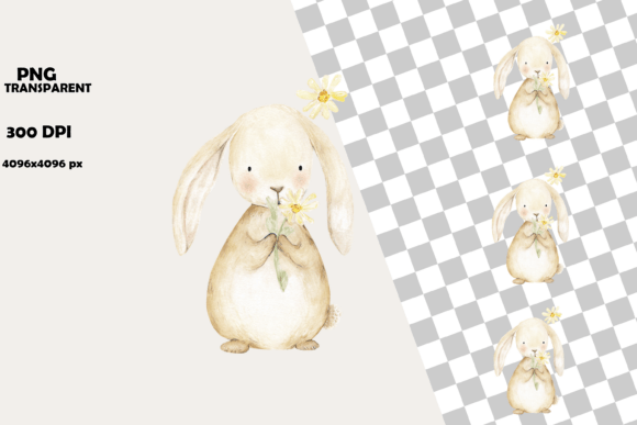 Download Cute Spring Bunny with Daisy Clipart - Cute Collection