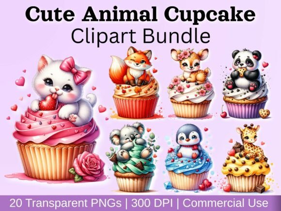 Download Cute Animal Cupcake Clipart Bundle - Cute Collection