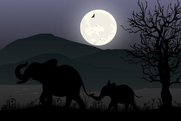 Download Cute Elephant and Moon Silhouette - Cute Collection