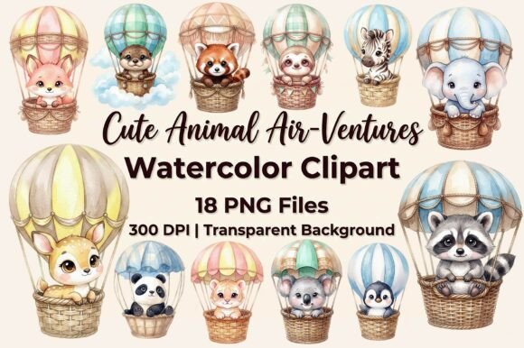 Download Cute Animal Air Balloon Clipart Bundle - Cute Collection