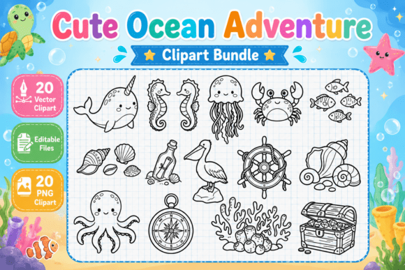 Download Cute Ocean Adventure Digital Clipart - Cute Collection
