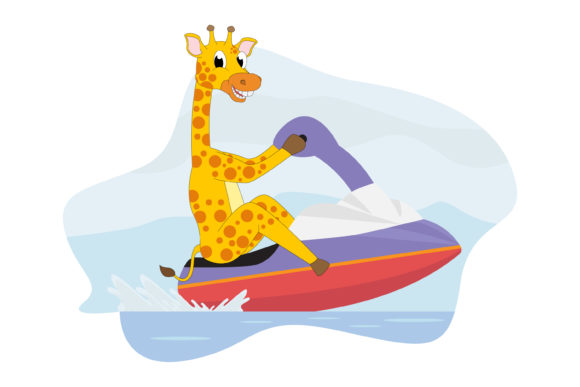 Download Cute Giraffe Cartoon Ride Motor Boat - Cute Collection