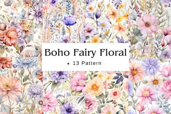 Download Boho Fairy Floral Watercolor Pattern - Premium Bundle