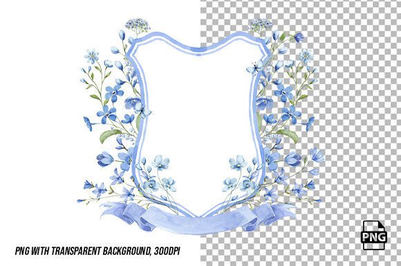 Download Blue Wildflowers Watercolor Crest PNG - Premium Bundle
