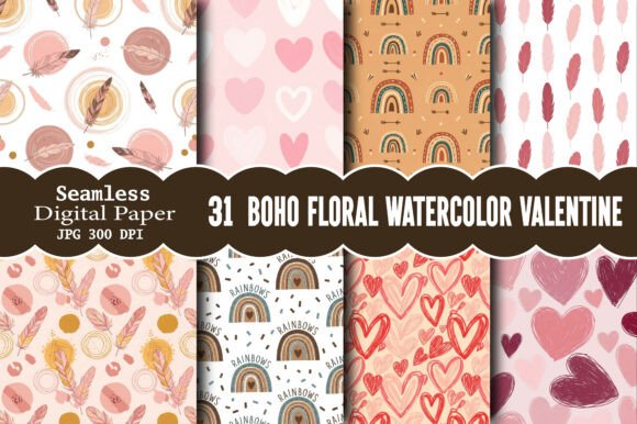 Download Boho Floral Watercolor Valentine Pattern - Premium Resources