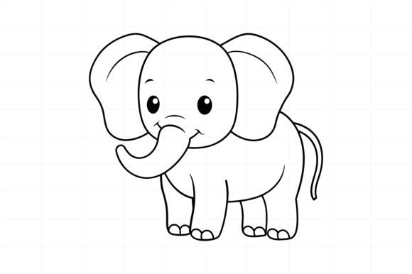 Download Cute Elephant Line Art Illustration - Cute Collection