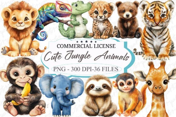 Download Cute Jungle Animals Watercolor Clipart - Cute Collection