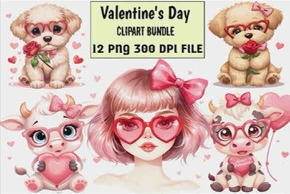 Download Valentine’s Day Cute Animal &amp; Girl Clipa - Cute Collection