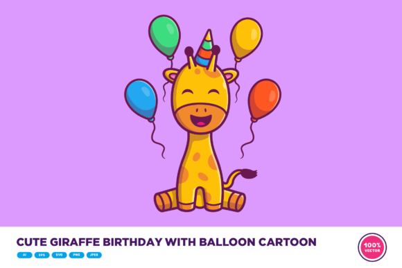 Download Cute Giraffe Birthday with Balloon - Cute Collection