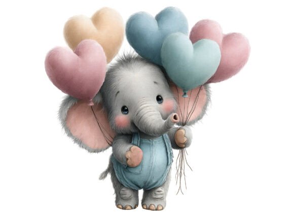 Download Cute Elephant with Heart Balloons - Cute Collection