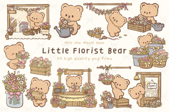 Download Little Florist Bear Cute Flower Clipart - Cute Collection