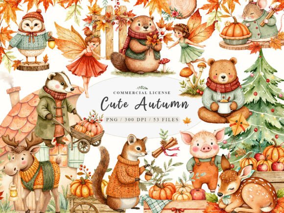 Download Watercolor Cozy Autumn Fairy Cute Animal - Cute Collection
