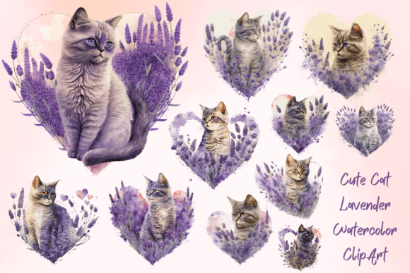 Download Cute Cat Lavender Watercolor ClipArt - Cute Collection