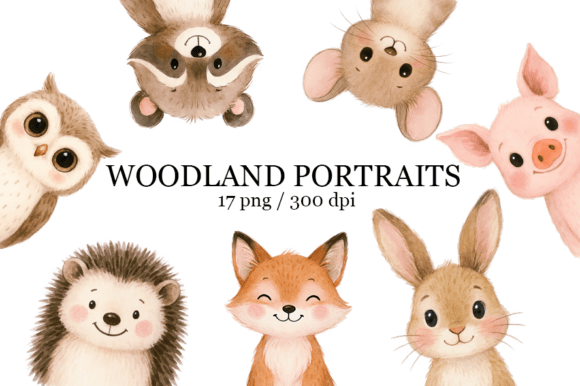 Download Cute Animal Portrait Watercolor Clipart - Cute Collection