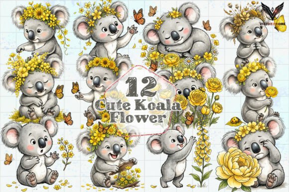 Download Cute Koala Flower Clipart PNG - Cute Collection