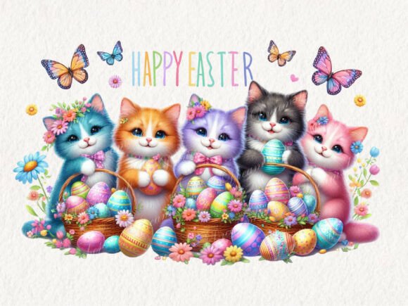 Download Cute Floral Easter Kittens PNG - Cute Collection