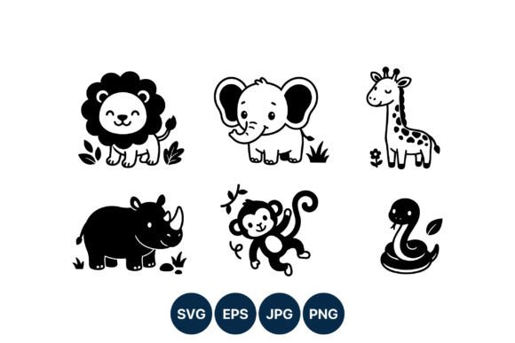 Download Cute Jungle Animals Line Art Vector - Cute Collection