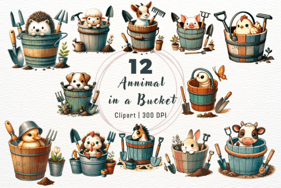 Download Cute Animal in a Bucket Clipart - Cute Collection
