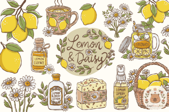Download Cute Lemon &amp; Daisy Botanical Clipart - Cute Collection