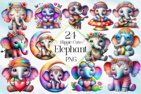 Download Hippie Cute Elephant Sublimation Clipart - Cute Collection