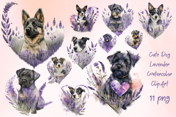 Download Cute Dog Lavender Watercolor ClipArt - Cute Collection