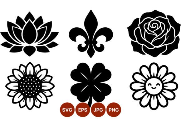 Download Black and White Floral Vector Icons Set - Icons Collection